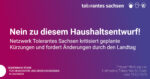 Pressemitteilung vom 25.03.2025: Nein zu diesem Haushaltsentwurf! Netzwerk Tolerantes Sachsen kritisiert geplante Kürzungen im Demokratie- und Integrationsbereich und fordert Änderungen durch den Landtag